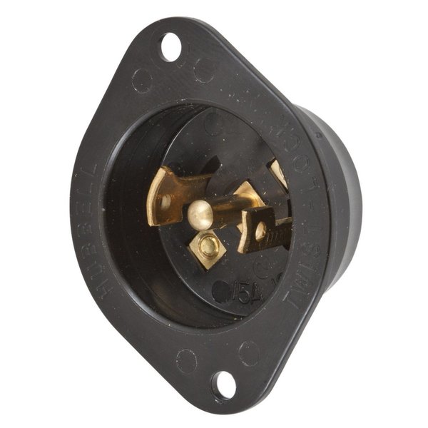 Hubbell Wiring Device-Kellems Locking Devices, Midget Twist-Lock®, Industrial, Flanged Inlet, 15A 125/250V AC, 3-Pole 3-Wire Non Grounding, NEMA ML-3P, Screw Terminal Nylon Flange. HBL7486N